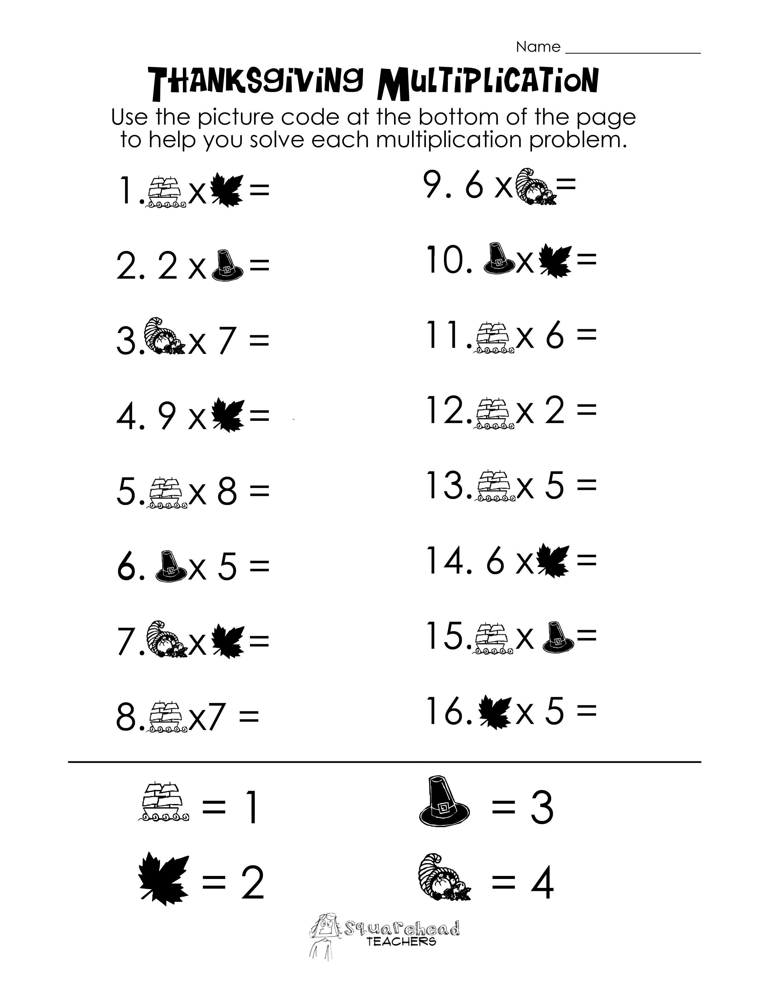 Multiplication Thanksgiving Math Worksheet