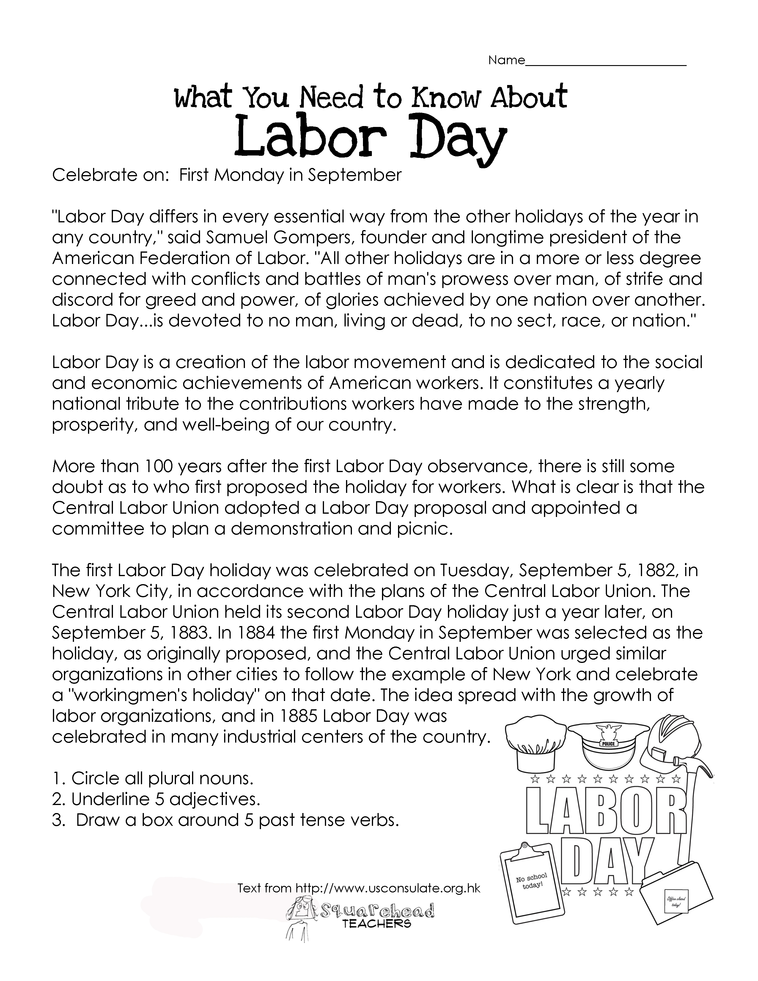 Free Printable Labor Day Worksheets