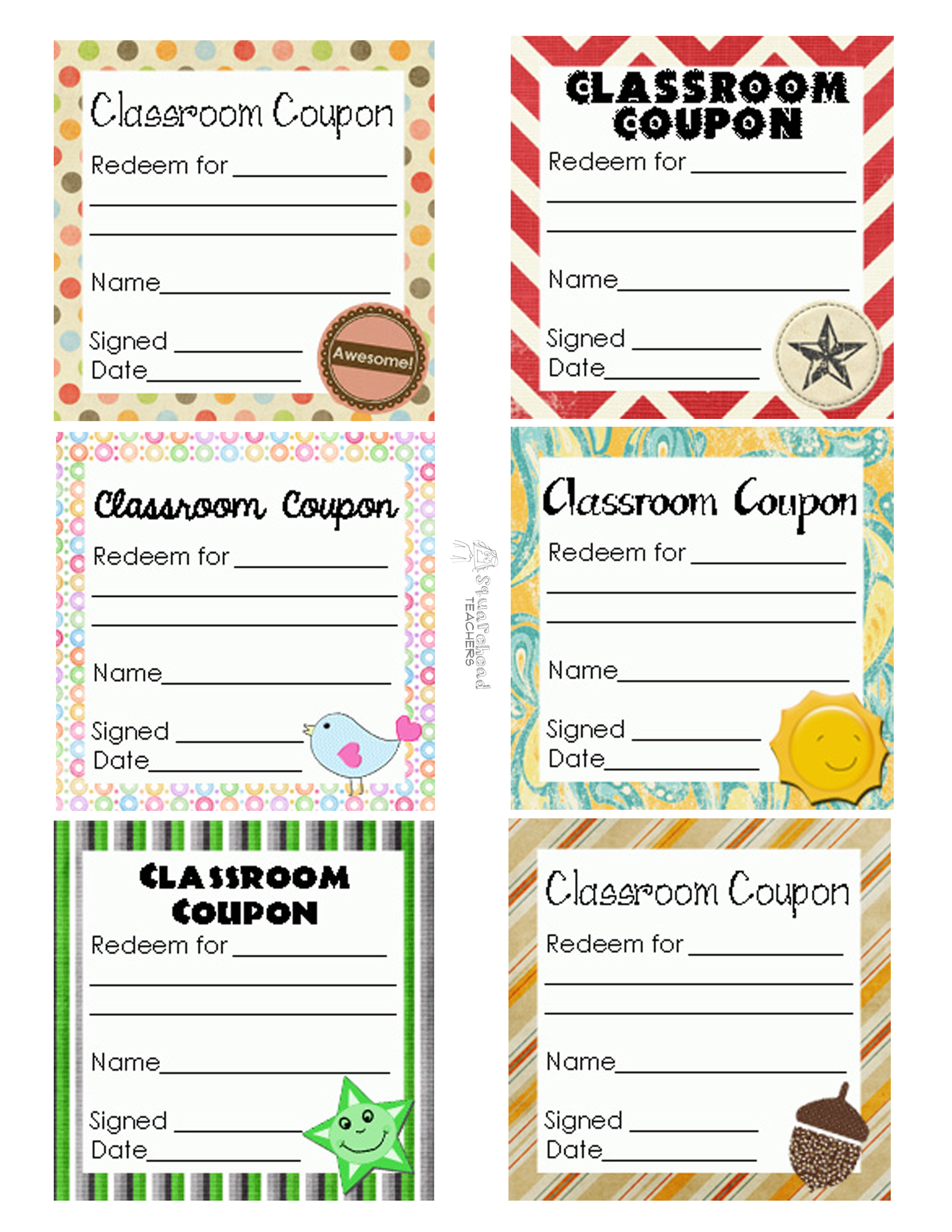 Free Printable Classroom Reward Coupons