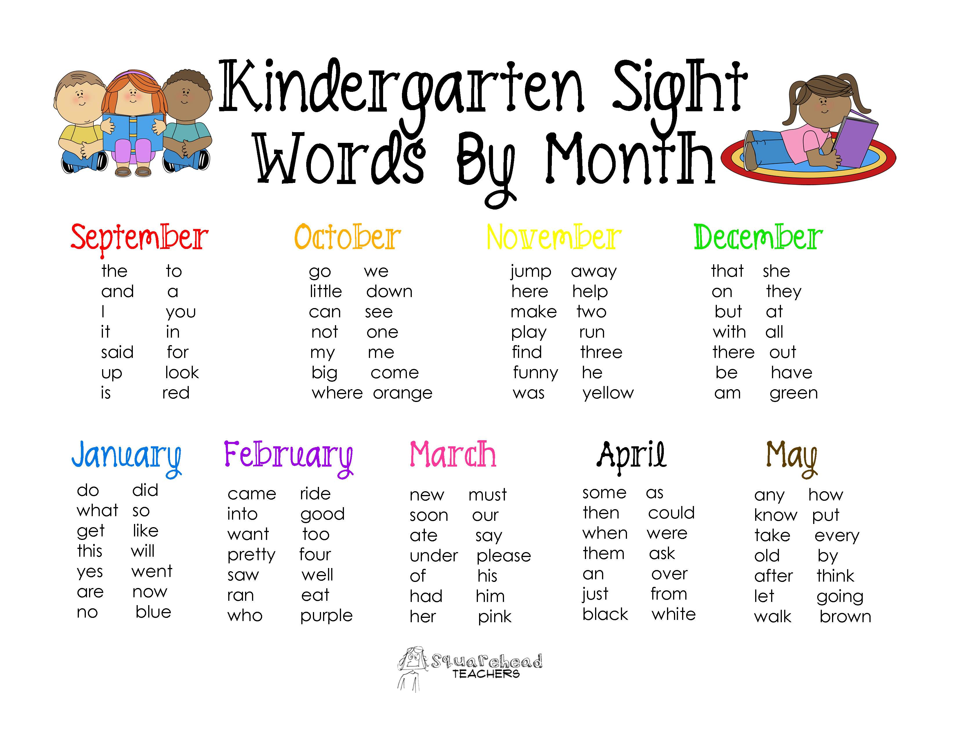 Words kindergarten  sight (Updated) List Teachers  words  worksheets Squarehead Sight Kindergarten