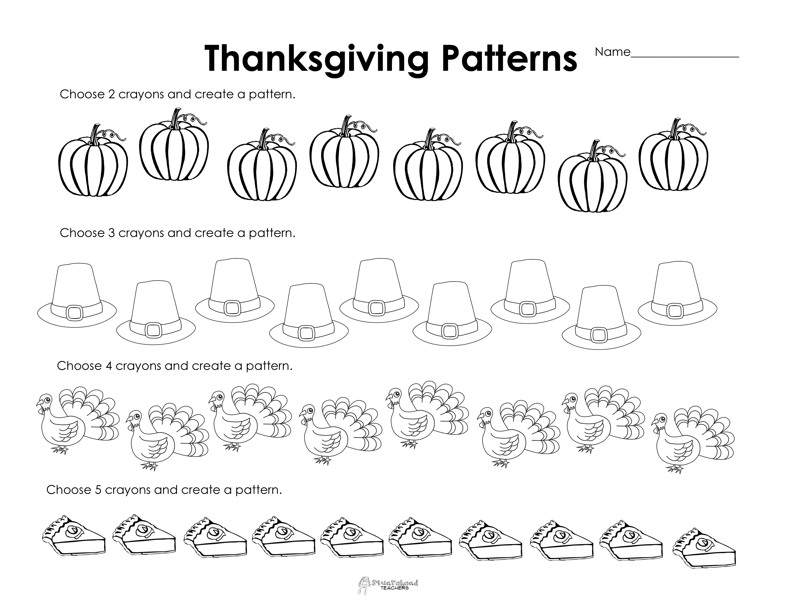 Making Patterns Thanksgiving Style Free Worksheet Squarehead Teachers