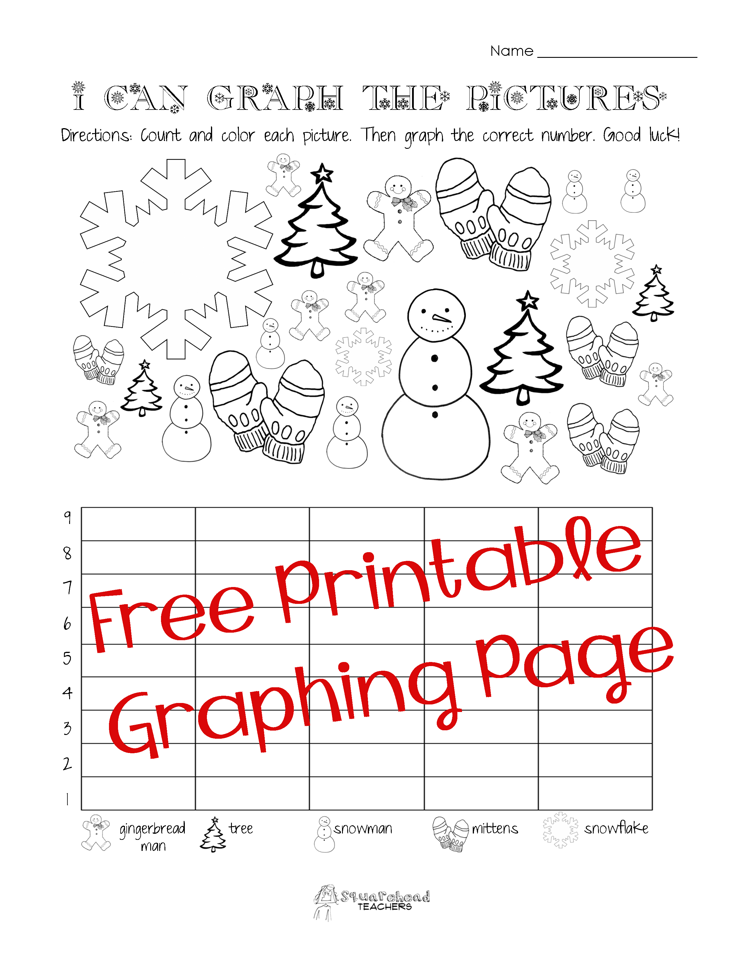 free christmas winter graphing worksheet kindergarten first grade squarehead teachers